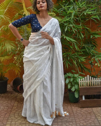 Pristine White Cotton Jamdani Saree