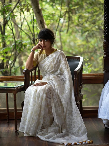 Pristine White Cotton Jamdani Saree