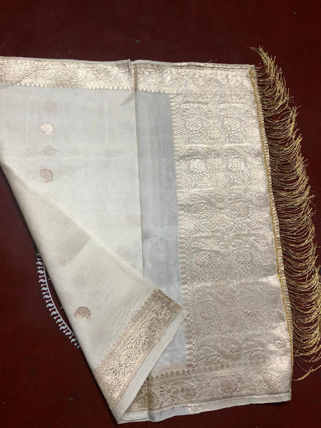 Pure White & Gold Banarasi Silk Stole/Dupatta