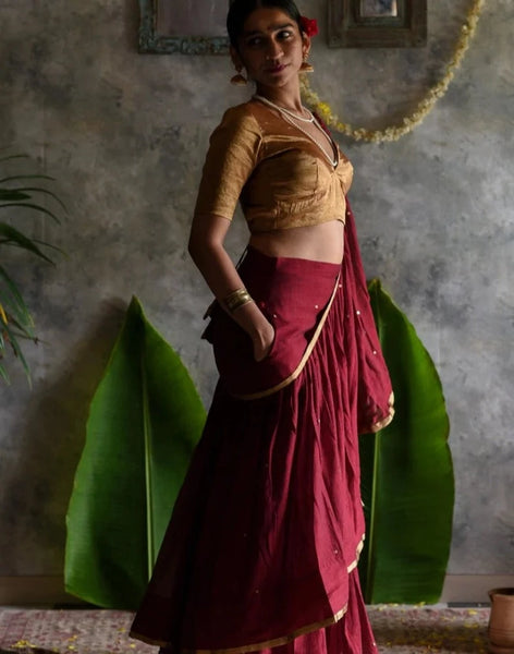 Pre-draped Dayawanti Mul Cotton Saree
