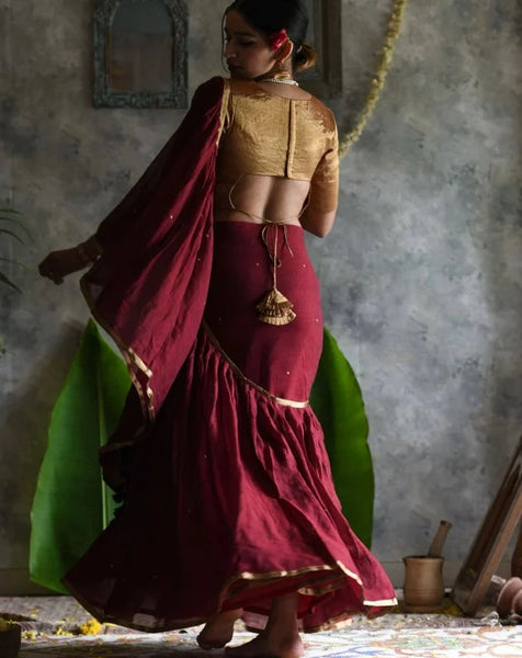 Pre-draped Dayawanti Mul Cotton Saree