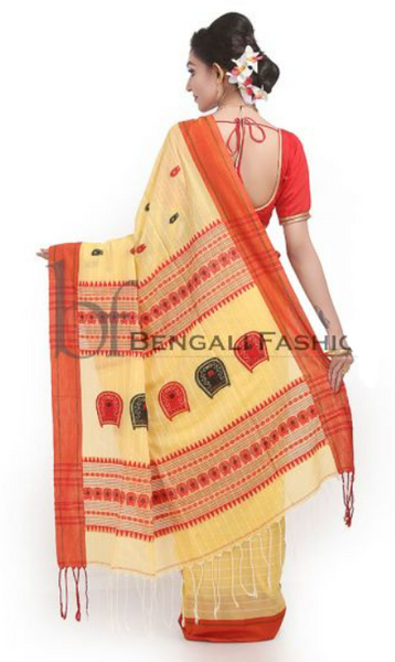 Red and Yellow Pure Cotton Saree