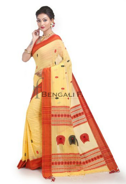 Red and Yellow Pure Cotton Saree