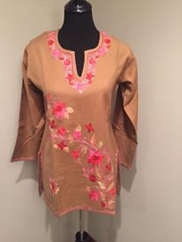 Fawn Pure Wool Kashmiri Embroidered Kurti