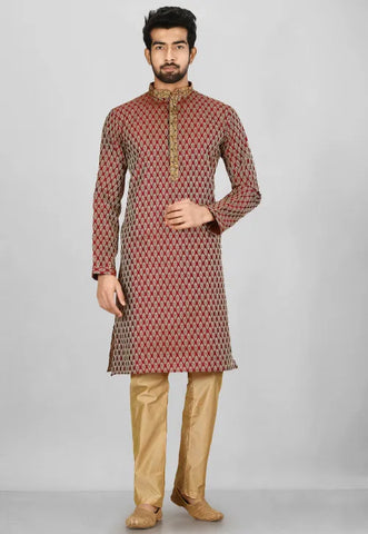 Maroon Red Gold Designer Kurta Pajama Set