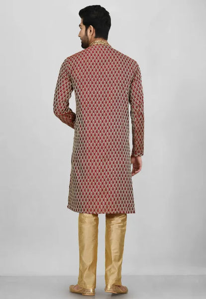 Maroon Red Gold Designer Kurta Pajama Set