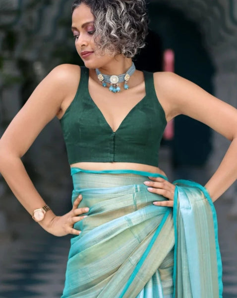 Readymade Beautiful Green Linen Blouse