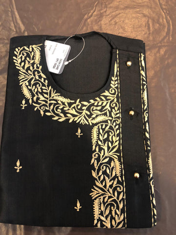 Black Boys Pure Soft Dupion Silk Long Button Down Kurta’s Pajama Set