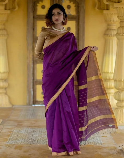 Purple Color Cotton Silk Saree