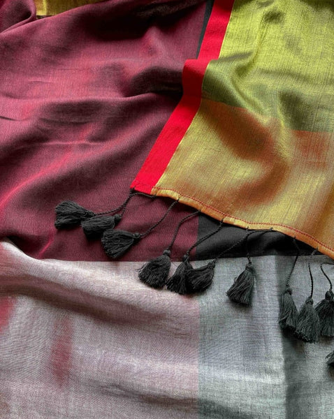 Silver Gold And Black Brightest Cotton-Zari Saree