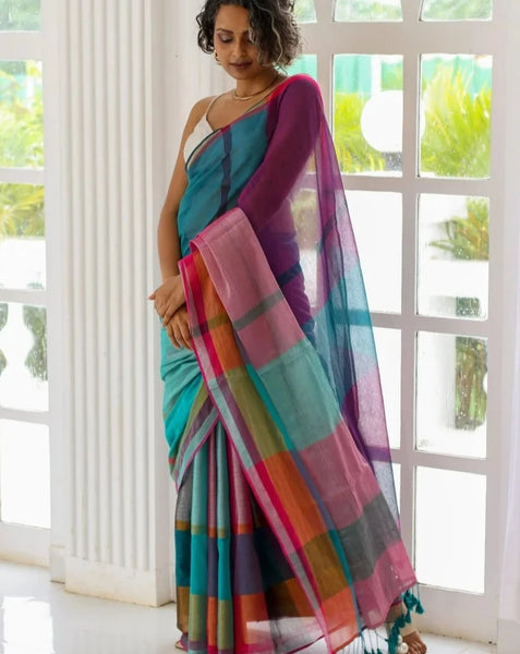 Multi-Colored Cotton Zari Saree