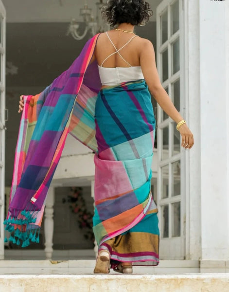 Multi-Colored Cotton Zari Saree