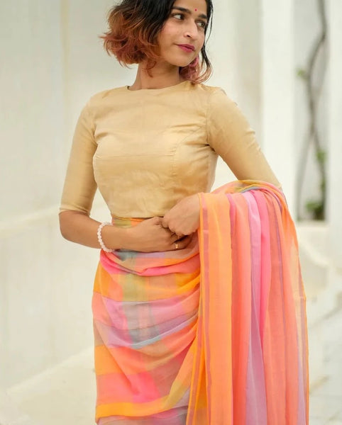 Readymade Stunning Beige Gold Tissue Silk Blouse