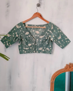 Readymade Stunning Green Blouse Made of Cotton
