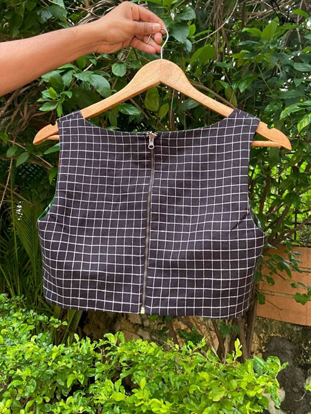 GREEN AND BLACK  COTTON IKAT REVERSIBLE READYMADE BLOUSE