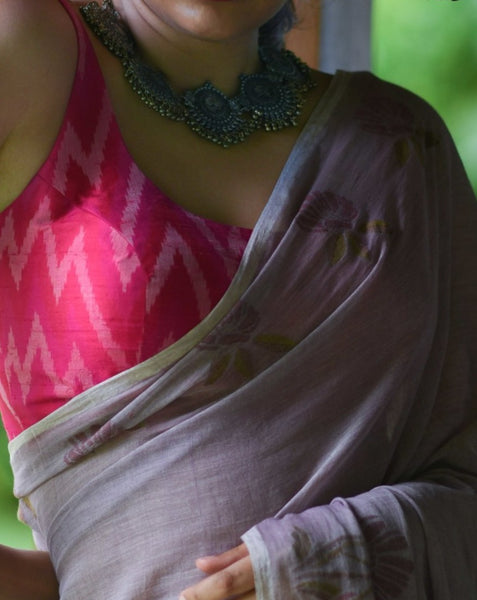 Pink Handwoven Ikat Silk Blouse