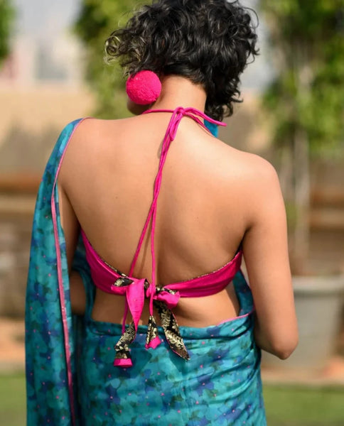 Readymade Striking Pink Blouse Made of Handloom Chanderi Silk