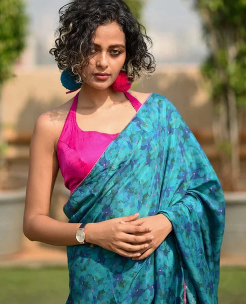 Readymade Striking Pink Blouse Made of Handloom Chanderi Silk