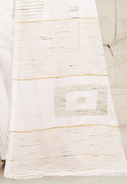White Colored Pure Handloom Silk Cotton Ghicha Saree
