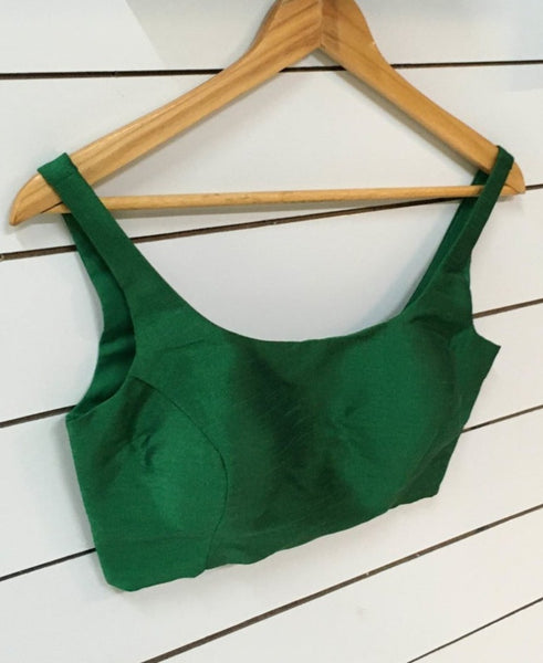 Green Color Silk Readymade Sleeveless Blouse