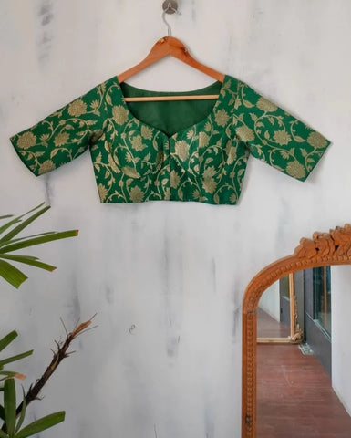 Readymade Beautiful Green Silk Blouse With Sweetheart Neckline