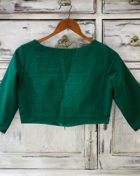 Green Cotton Ready Made Blouse