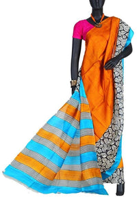 Orange Indian Trendy Silk Hand Painted Saree