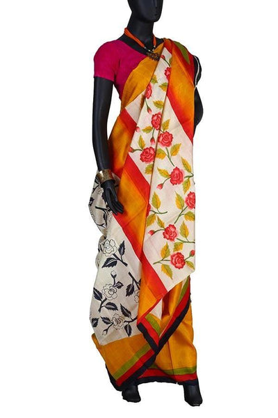 Mustard Indian Trendy Hand Painted Saree