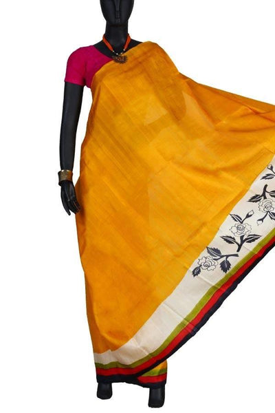 Mustard Indian Trendy Hand Painted Saree