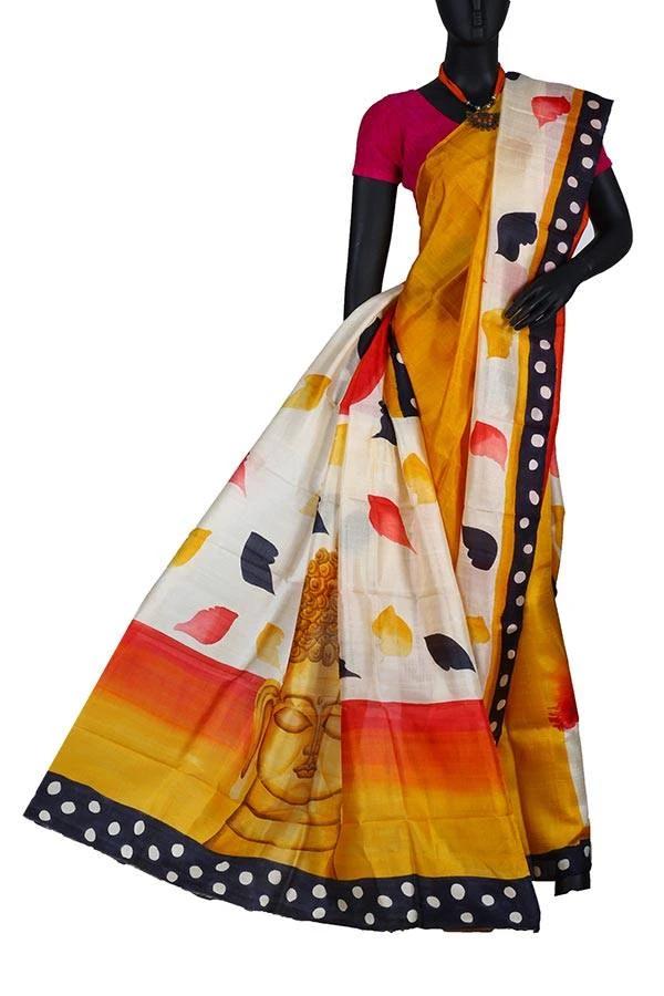 Yellow Trendy Ethnic  Silk Hand Printed Saree