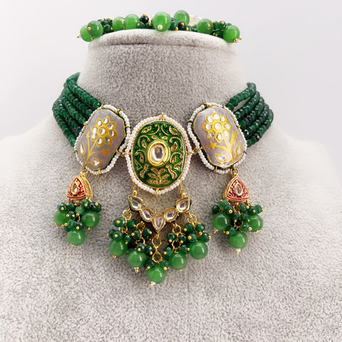 Green Meenakari Jaipur Kundan Necklace