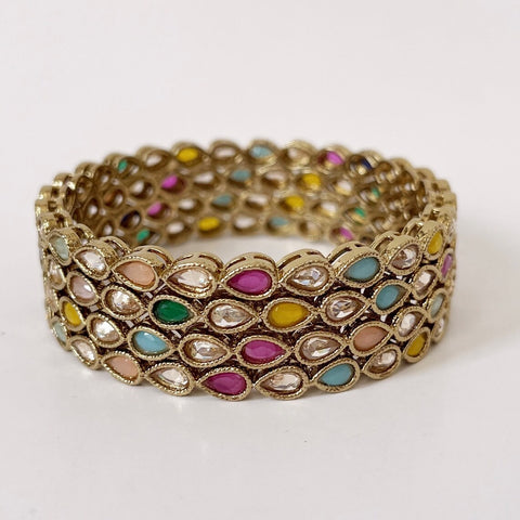 Polki Kundan Gold Finish Punjabi Pearl Bangles Set