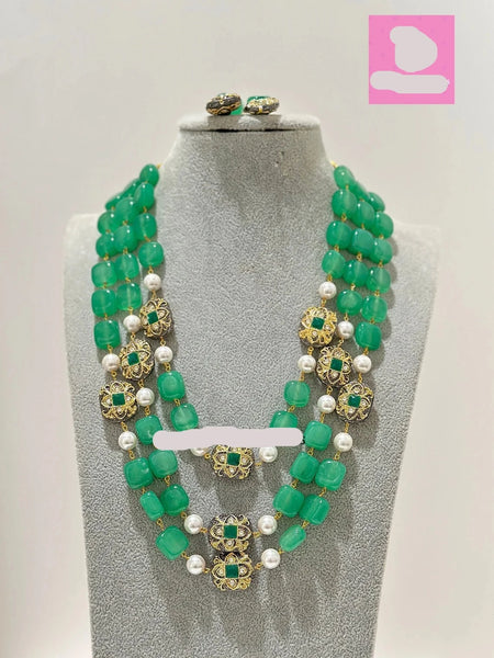 Multi-strands Meenakari Semi-Precious Stones Necklace