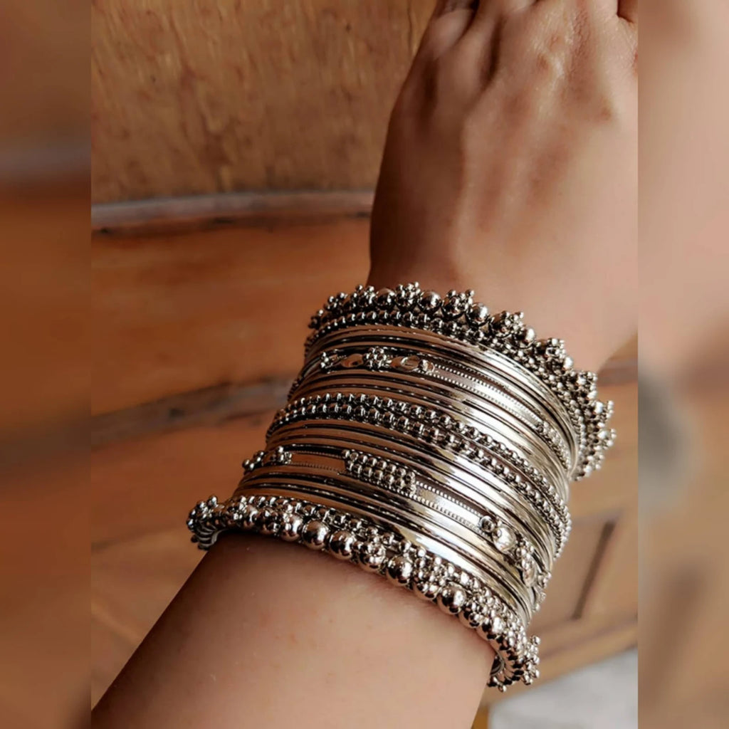 German Silver Oxidized Bangles Set ShopBollyWear.Com