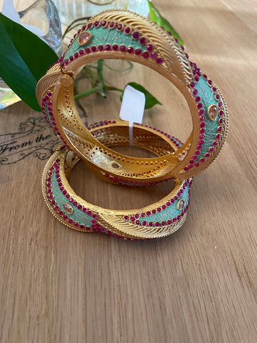Designer Gold Colored Openable Mint With Ruby Bangles