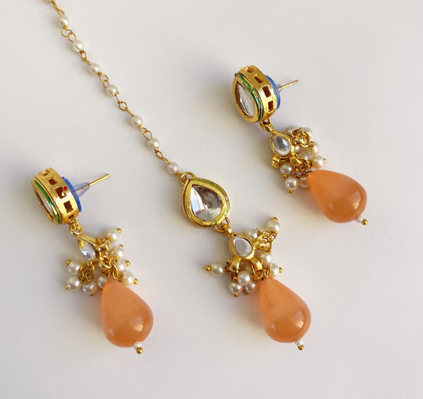 Coral Peach Pink Kundan Rani Haar Long Necklace