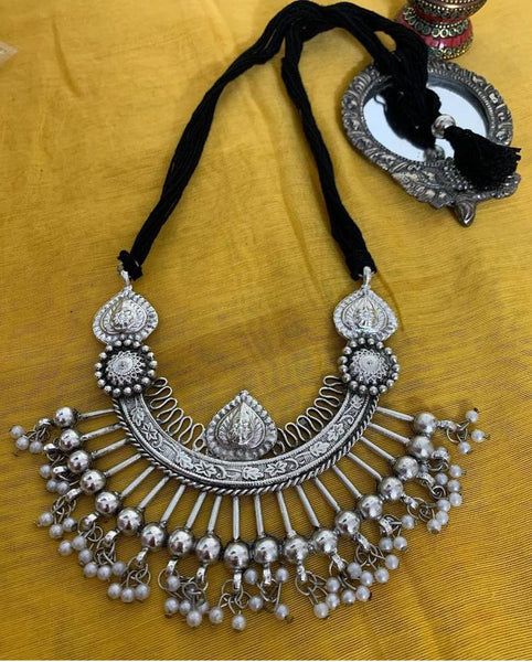 German Silver Pendant Necklace with Black Dori