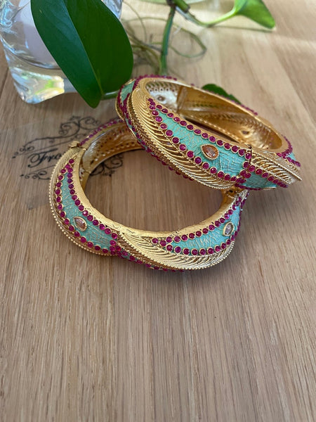 Designer Gold Colored Openable Mint With Ruby Bangles