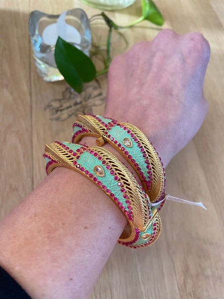 Designer Gold Colored Openable Mint With Ruby Bangles
