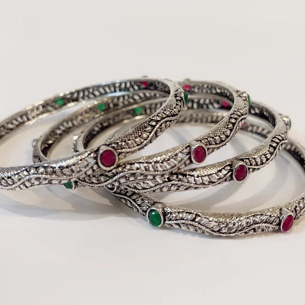 Multicolored Stones Tribal Oxidized Silver Bangles