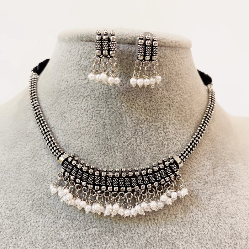 Oxidized Indian Boho Necklace Jewelry With Earrings