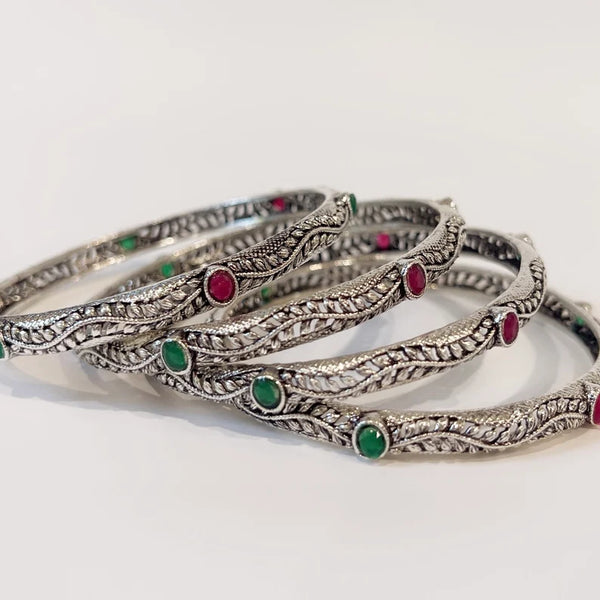 Multicolored Stones Tribal Oxidized Silver Bangles