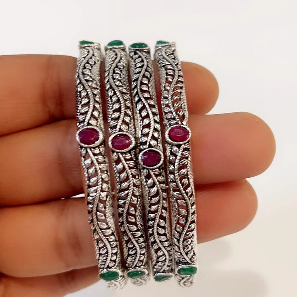 Multicolored Stones Tribal Oxidized Silver Bangles