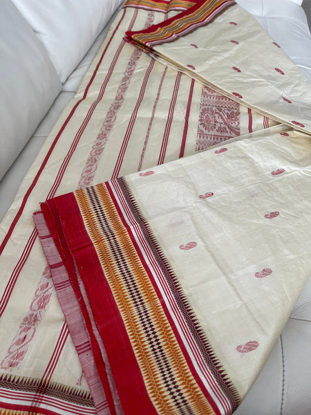 Off White Garad Silk Saree with Red Border