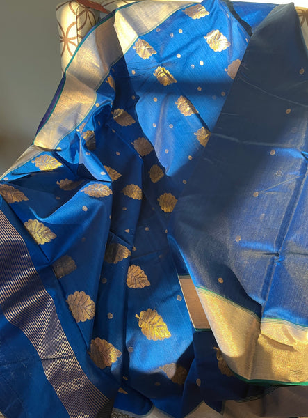 Royal Blue Chanderi Cotton Silk Saree