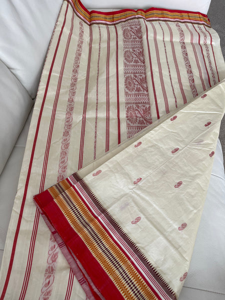 Off White Garad Silk Saree with Red Border