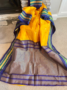 Yellow and Purple Kanchipuram Naali Silk Saree