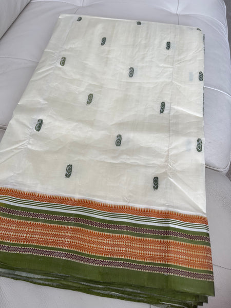 Off White Garad Silk Saree with Green Border