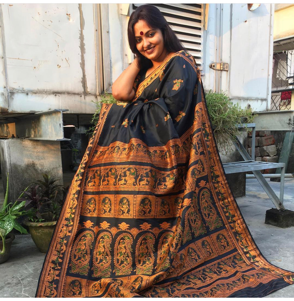 Unique Navy Blue Swarnachari Saree Copper Zari 2022