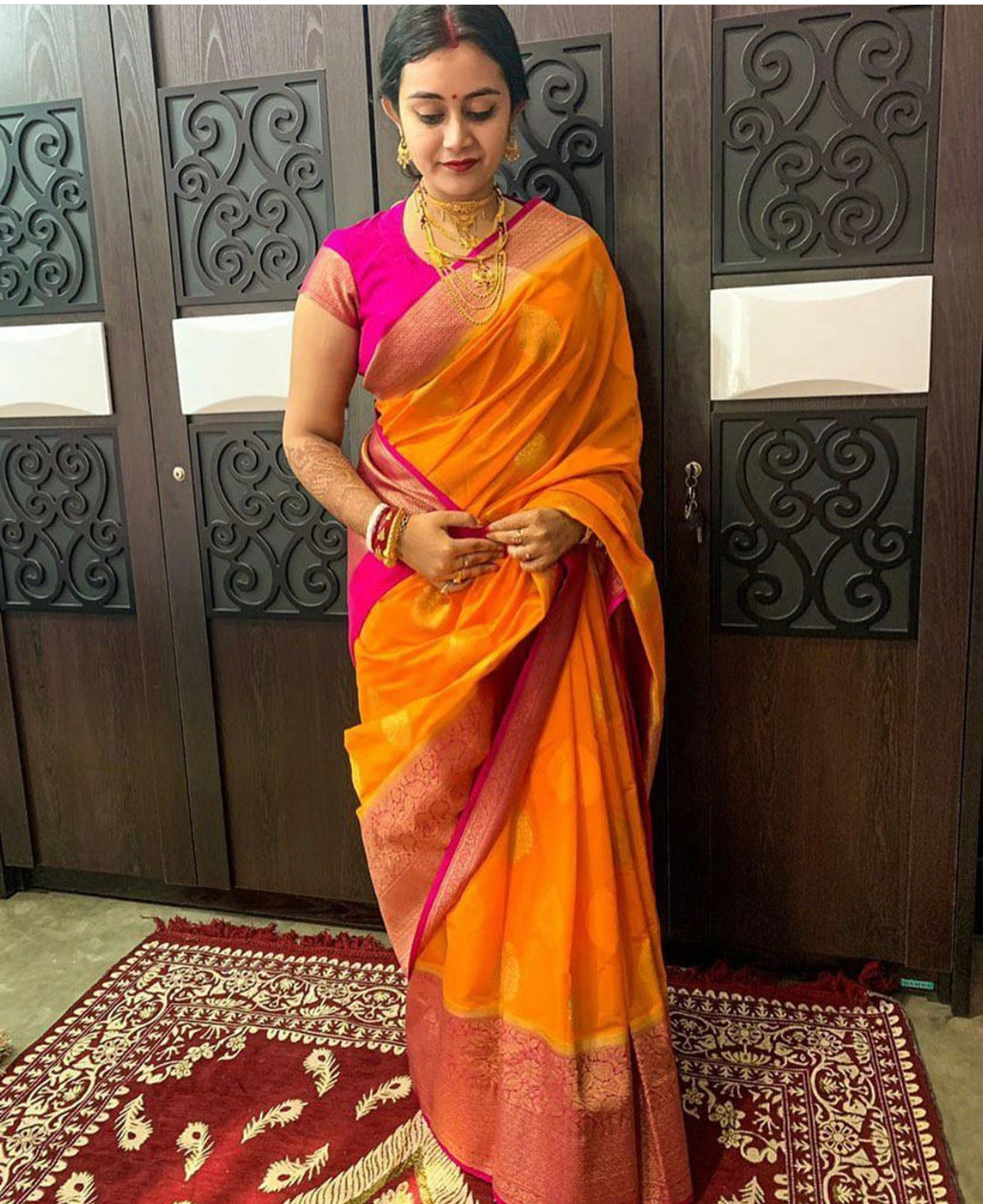 Pure Soft Handloom Silk Saree In Orange and Coral